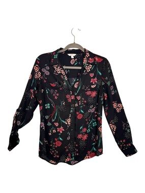 Candie’s Black Floral Button Up Blouse Boho Romantic Indie Medium
